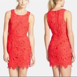 ASTR The Label Bright Coral Lace Sheath Dress Medium Sleeveless Bodycon